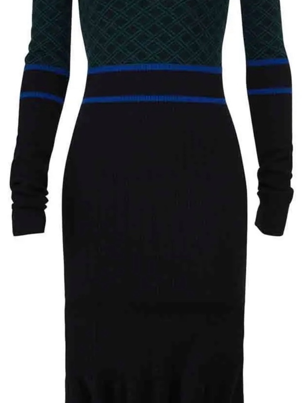 Opening Ceremony Novelty Black Knit Dress with Blue Stripe Accents — Long Sleeve